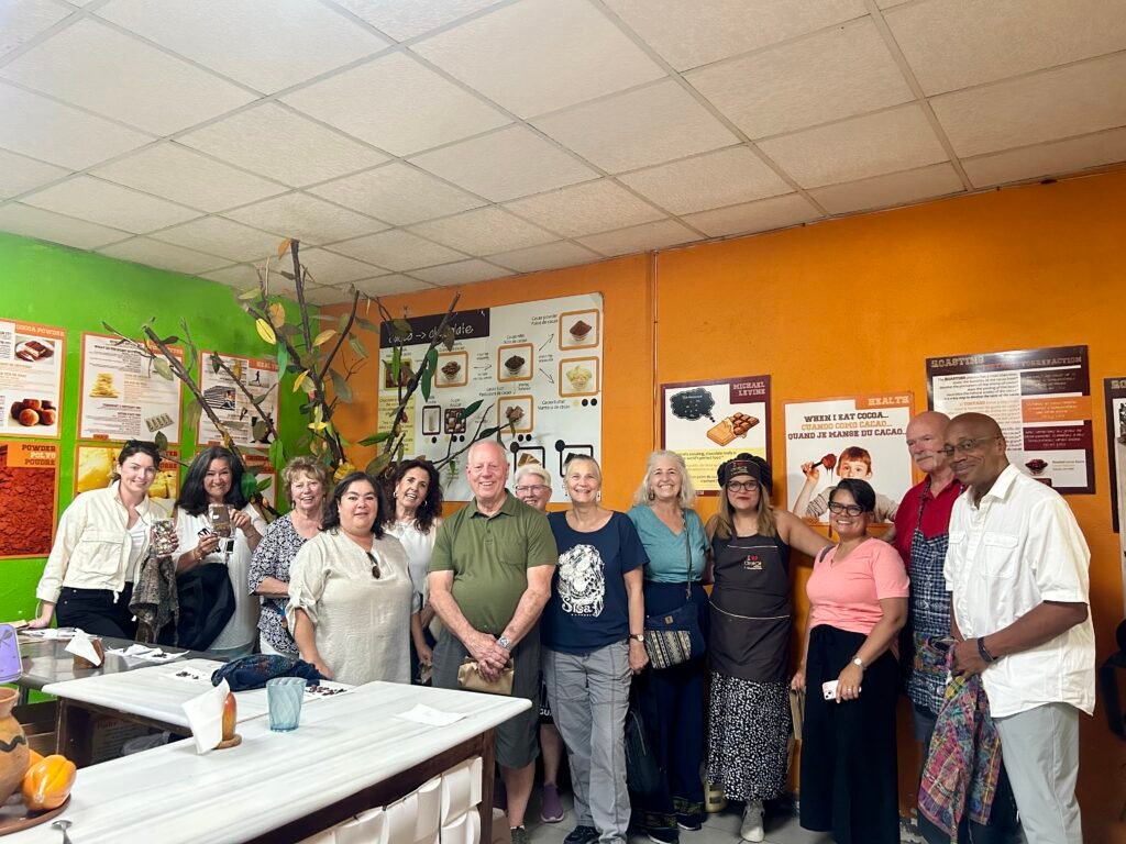 Travel group together at a local cooking workshop
